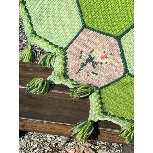 Vintage Hexagon Floral Roses Afghan Throw Blanket Flower Handmade Grandma 70s - Picture 4 of 10